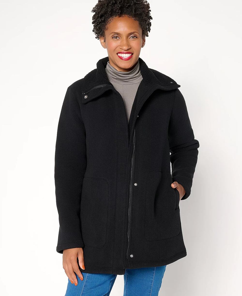 DENIM & CO. Women's Fleece Bonded Sherpa Jacket Large Black NWOT